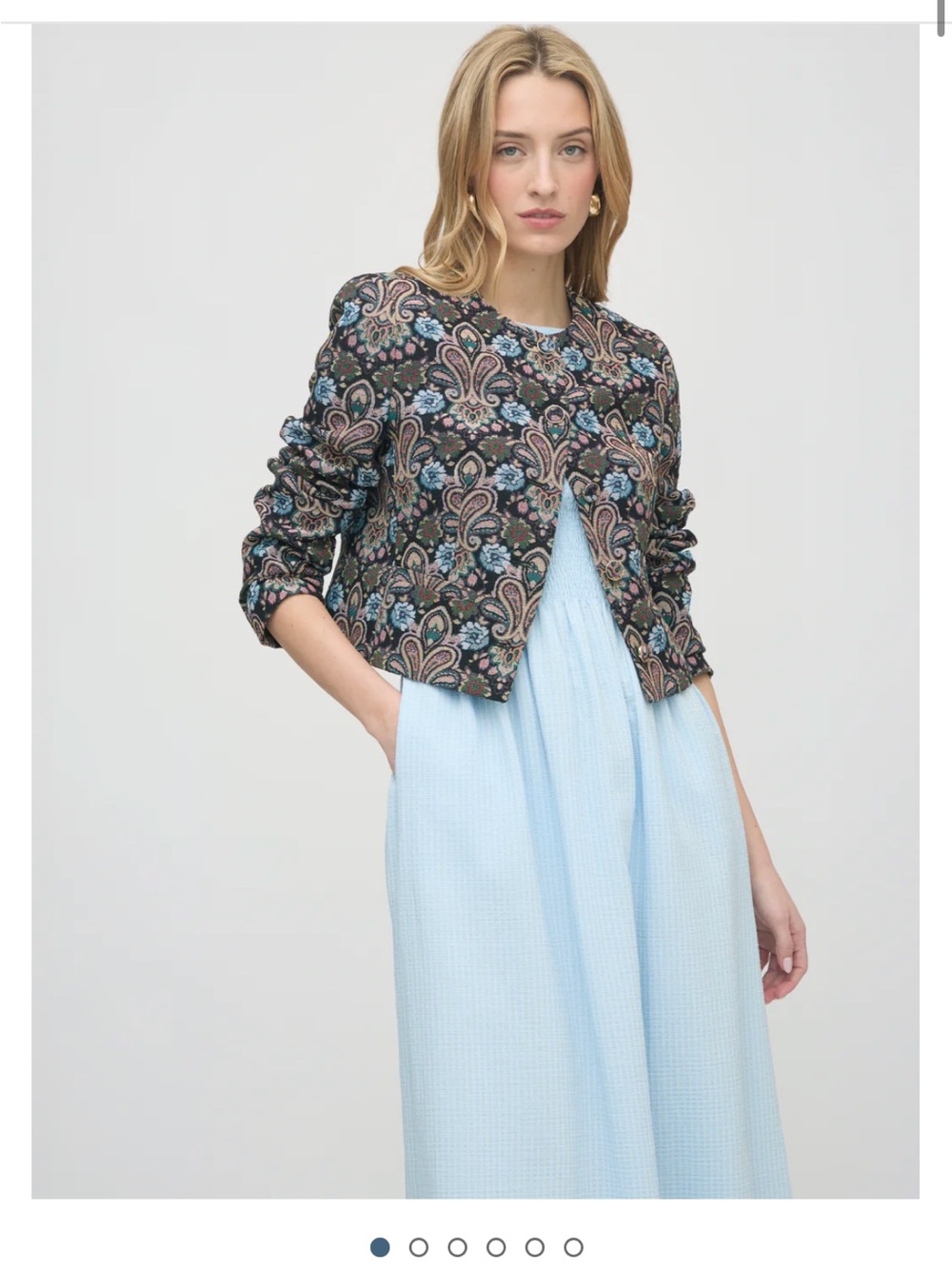 Hill House Cropped Paisley Blazer in Black with Blue & Pink Accents